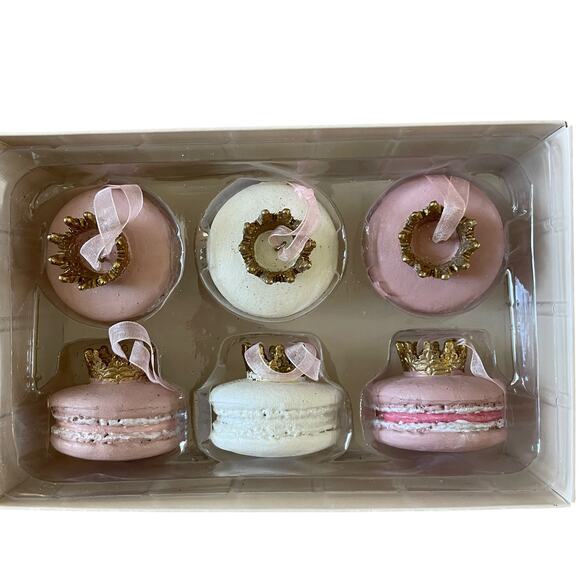 RACHEL ZOE Gold Crown Pastel Macaron Ornament Set of 6 Valentines Day Decor New - Picture 1 of 16